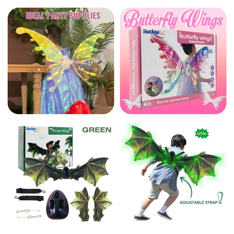 Butterfly Wings and Dinosaur Wings with lights and sounds party supplies  for kids - Blue Elephant Ph
