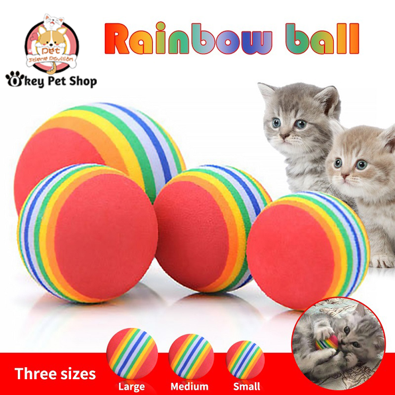 pet Puppy Cat toy ball Rainbow Chewing Interactive Ball Teething Toy ...