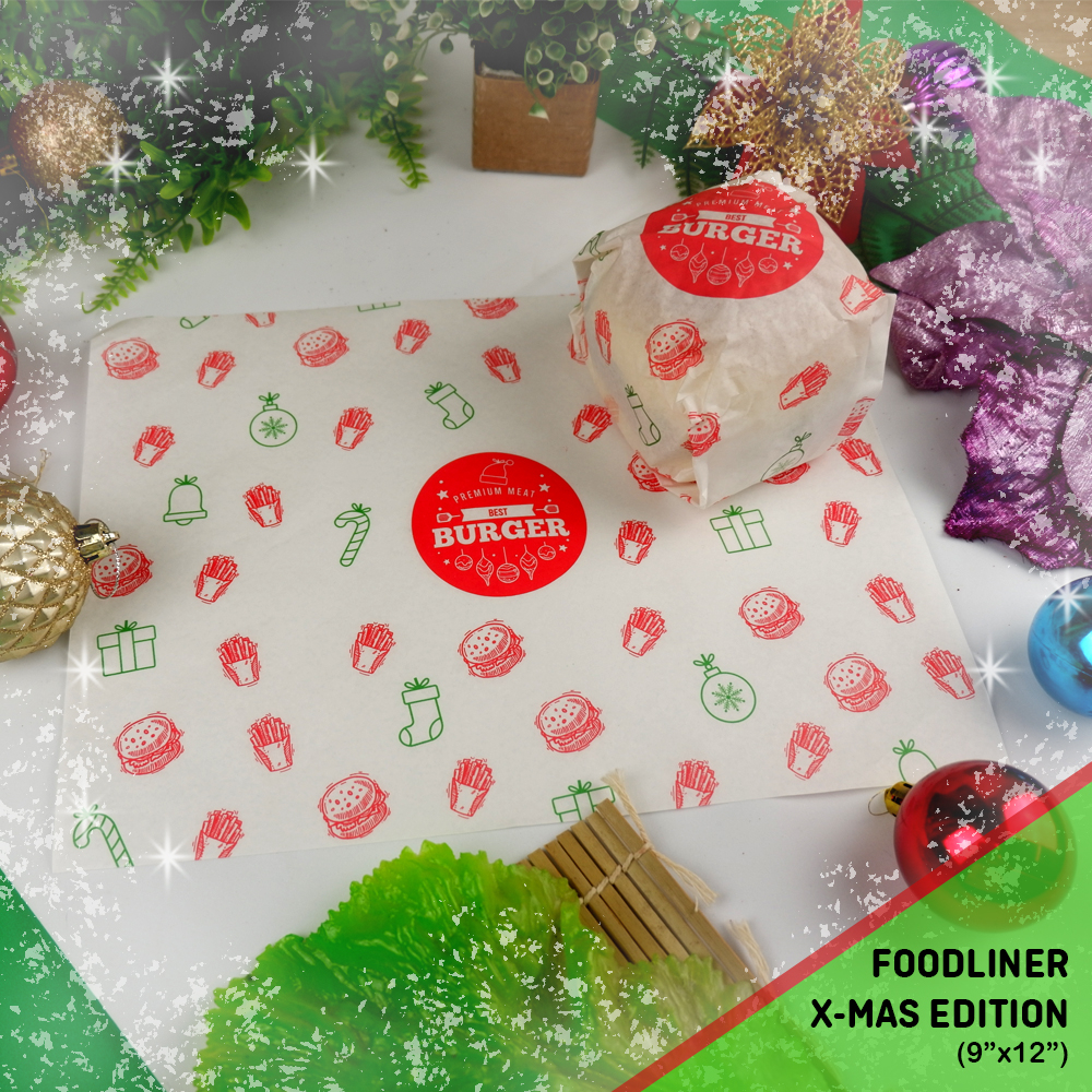 CHRISTMAS EDITION BURGER WRAPPER / FOOD LINER PAPER GREASEPROOF GENERIC ...