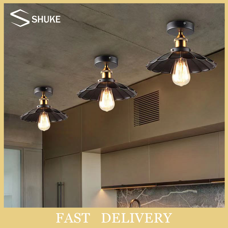 E27 Ceiling Light, Industrial Metal Cage Ceiling Lamps, for Porch ...