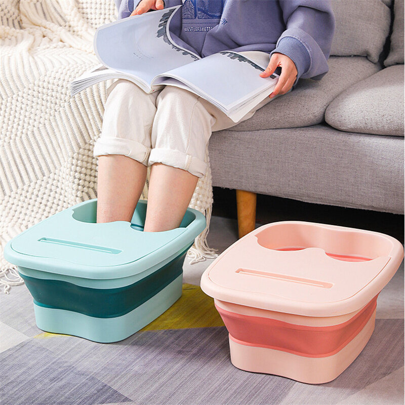 Hallomall Collapsible Foot Bath Tub Bucket With Cover And Foot Massage Dots For Foot Soaking 2067