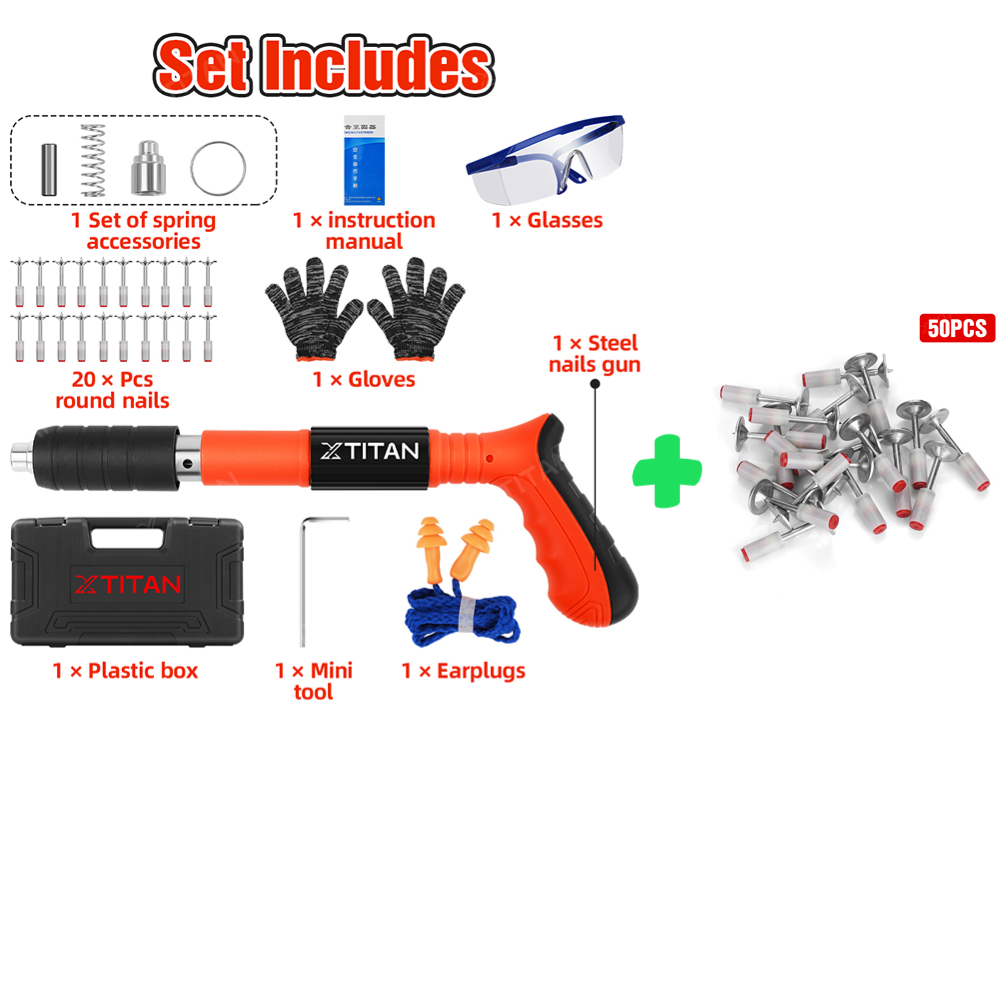 Pneumatic Concrete Nail Gun + 50 PCS Round Nails – Powerful Wall Fastening Tool 9 thumbnail image