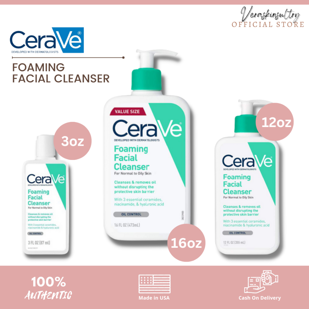 CeraVe Foaming Facial Cleanser 16oz/12oz/3oz 100% Authentic | Shopee ...