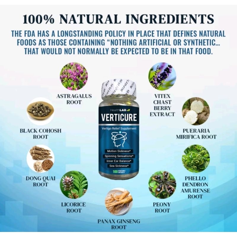 Verticure 100 Natural Ingredients Treatment For Vertigo, Migraine