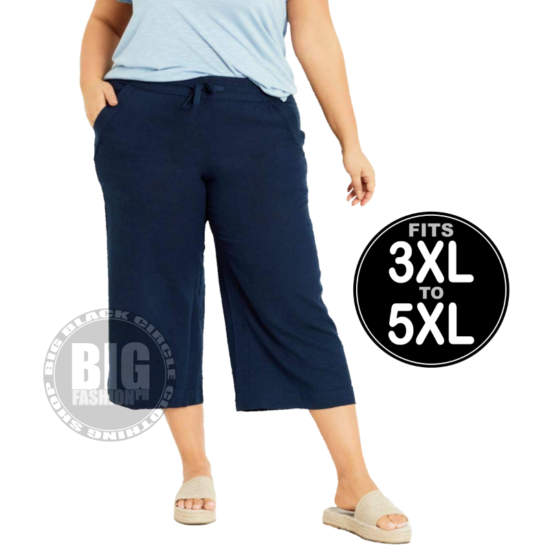 Women's Casual Plain Wide Leg Black Capris Plus Size Pants 3XL (18)