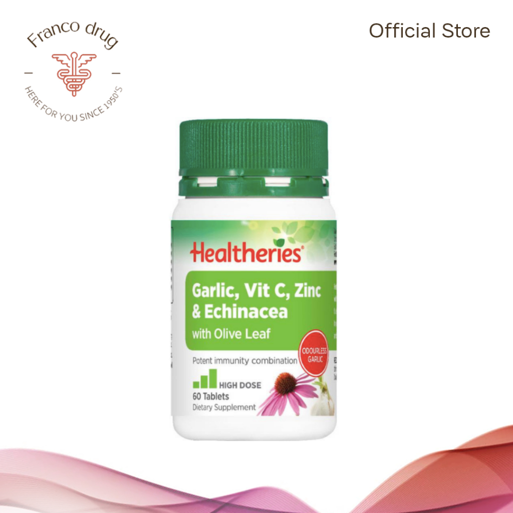 Healtheries Garlic, Vit C, Zinc & Echinacea with Olive Leaf 60's
