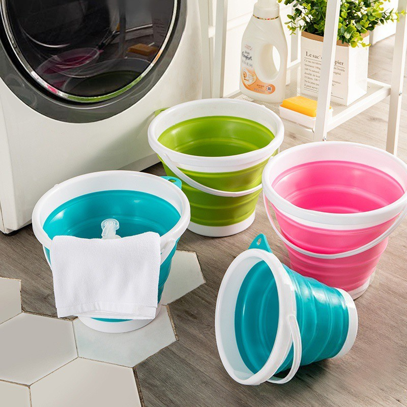 5L/10L Multi-Functional Silicone Folding Bucket with Carry Handle Space ...