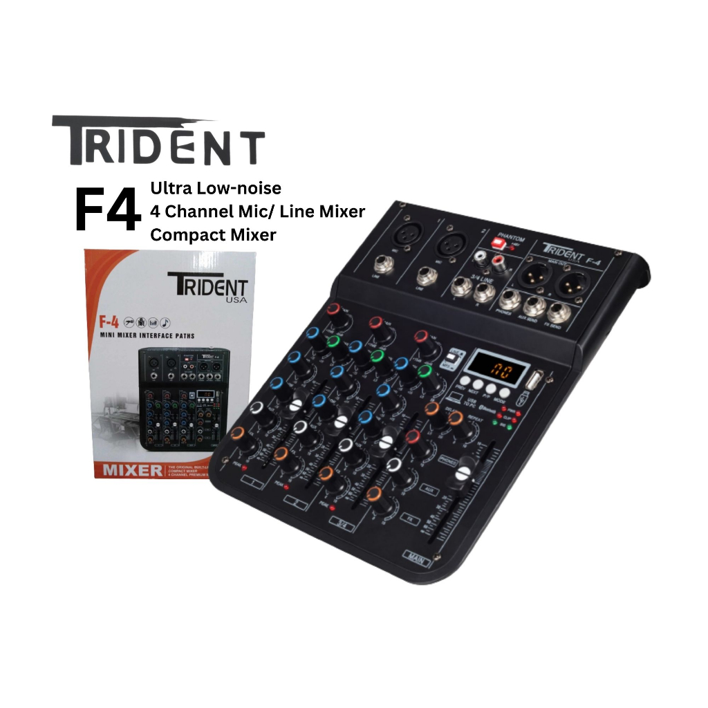 Trident F4 Compact Mixer 4 channel ultra low noise USB Bluetooth 2 Mic