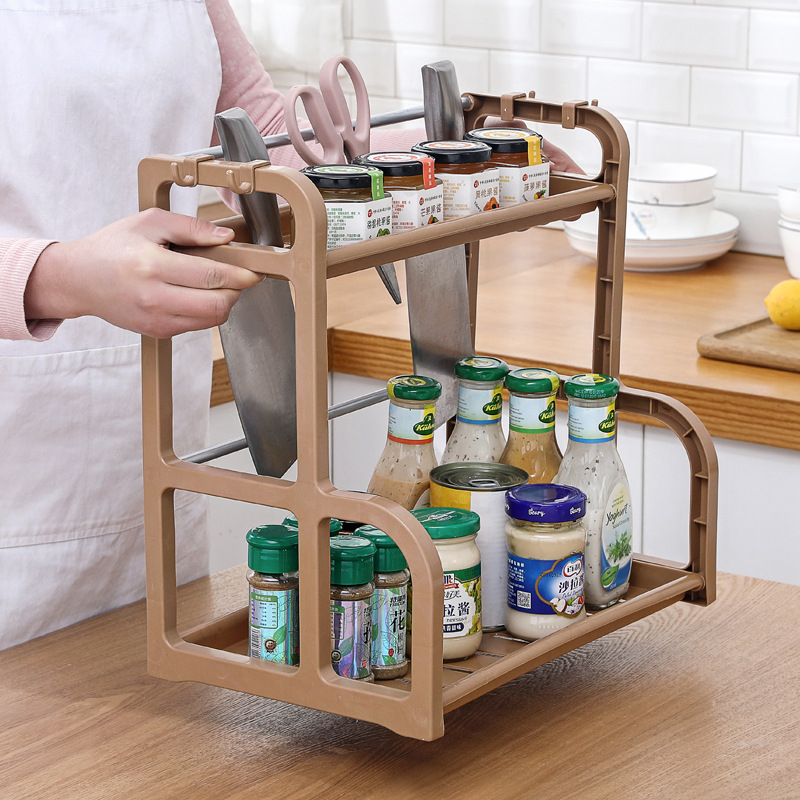 Kitchen Shelf 2-Tier Spice Rack Condiment Seasoning Storage Organizer ...