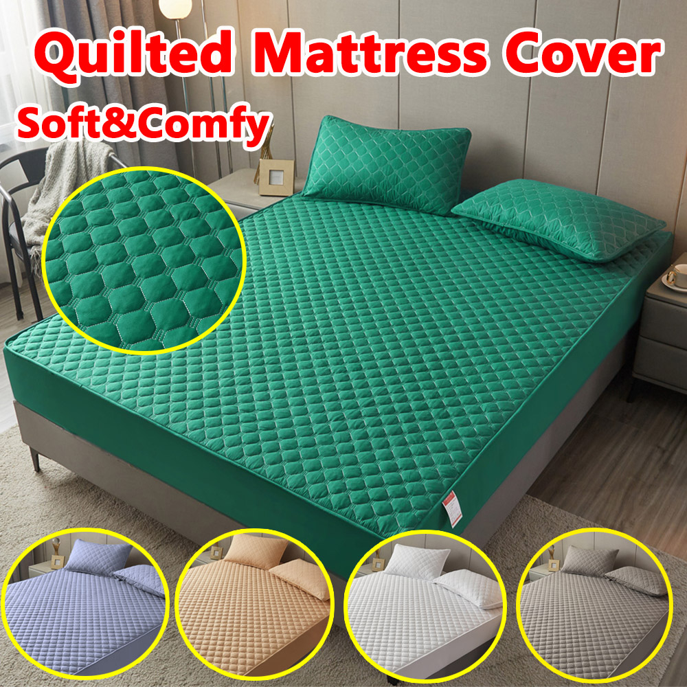 Quilted Fitted Bed Sheet Protector Cotton Mattress Cover Fully