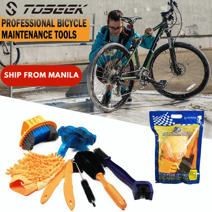 TOSEEK 8 in1 Bicycle Cleaning Brush Tool Kits Bike Chain Cleaner Tire