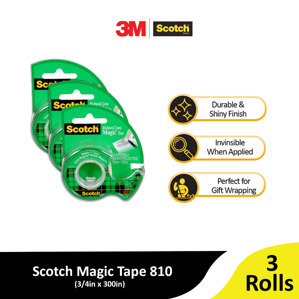 3M Scotch Magic Tape w/ dispenser 105, 3/4in x 300in PACK OF 3 [MS105P3 ...