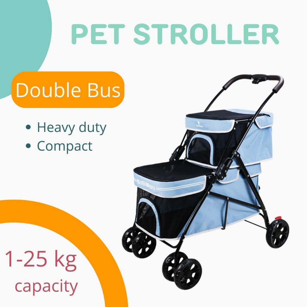 PREMIUM QUALITY Double Decker Pet Bus Stroller For Small to Large Breed
