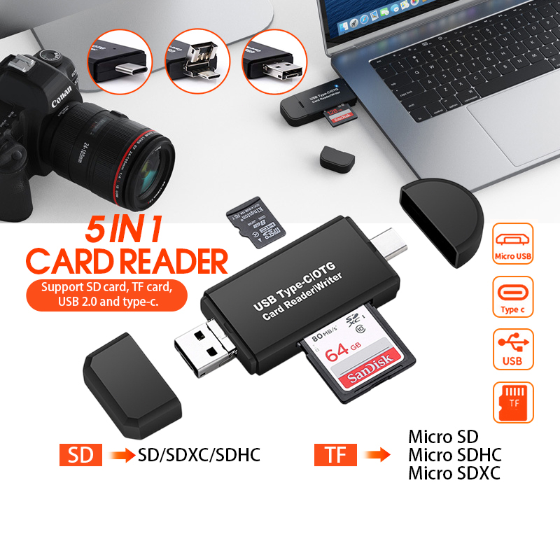 5 In 1 SD TF Memory Card Adapter Micro USB Card Reader 2 In 1 Card Readers Phone PC Data