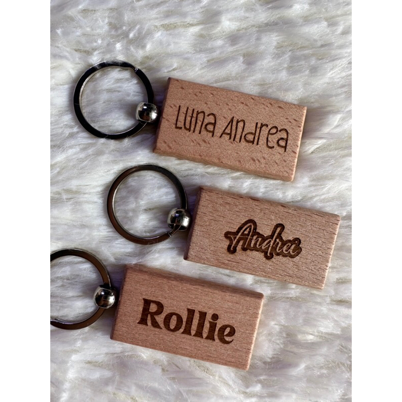 Personalized Rectangle Wooden Keychain Laser Engraved Beech Wood