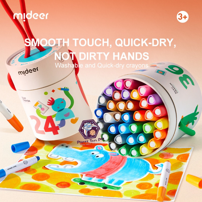Mideer NEW Silky Washable Quick Dry Crayons 8, 12, 24 and 36 Colors
