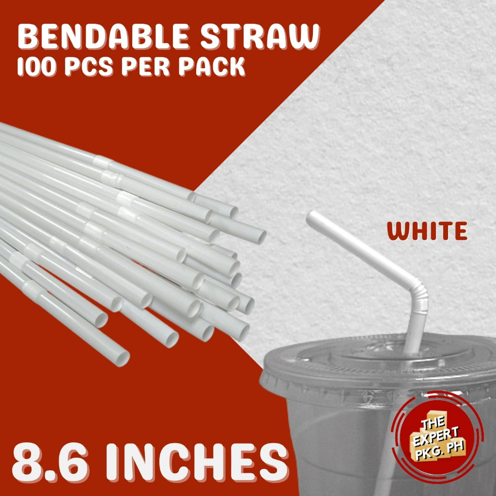 [100's] Bendable Straw BLACK | WHITE | Plastic Straw (Individually ...