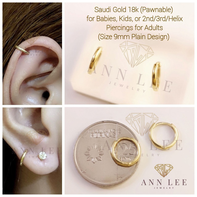 Pawnable Real Saudi Gold 18k Plain Or Diacut Hoop Earrings For Babies