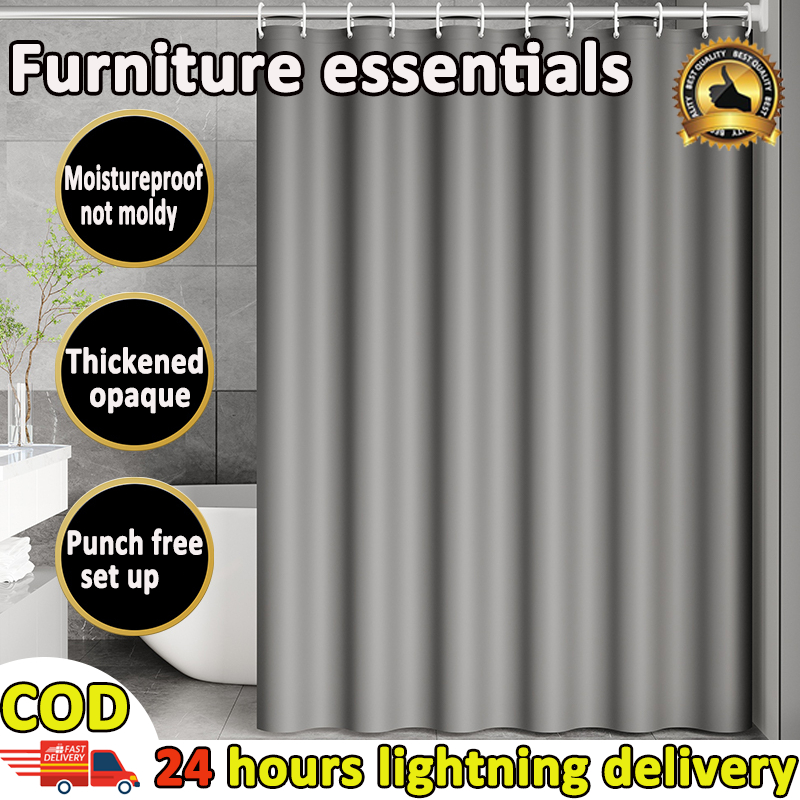 Cod Solid Color High Quality Opaque Shower Curtain Makapal 1800x1800cm