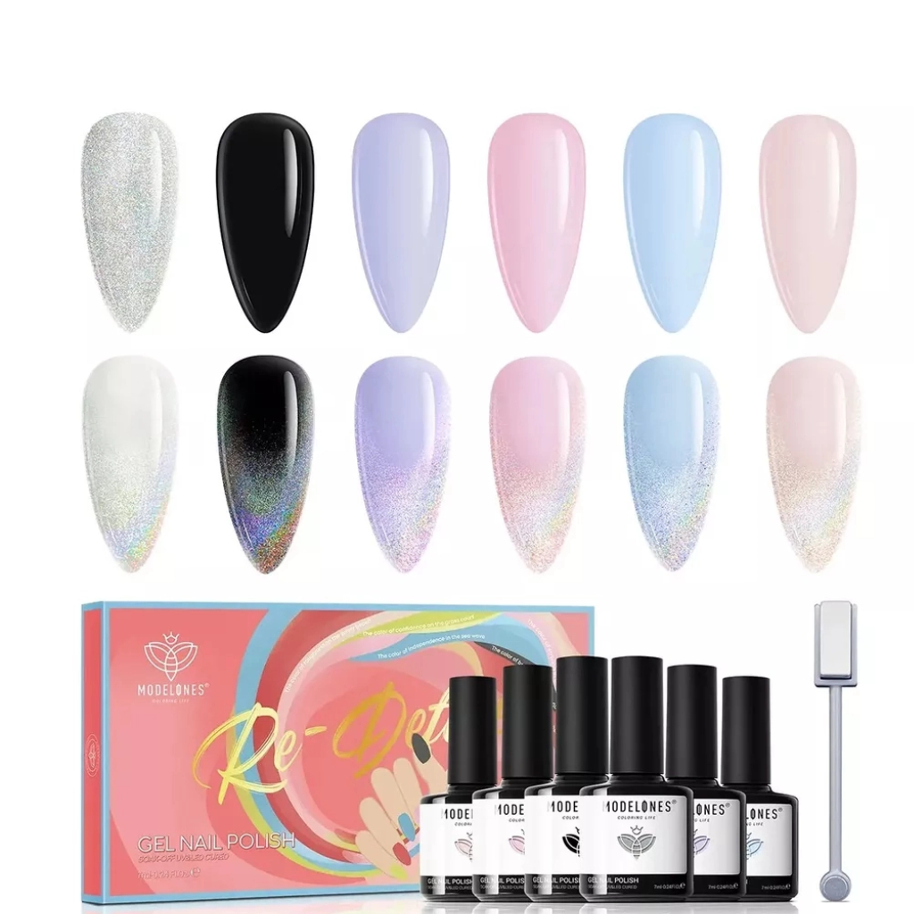 Modelones Holographic Cat Eye Gel Nail Polish Set 6 Colors Summer