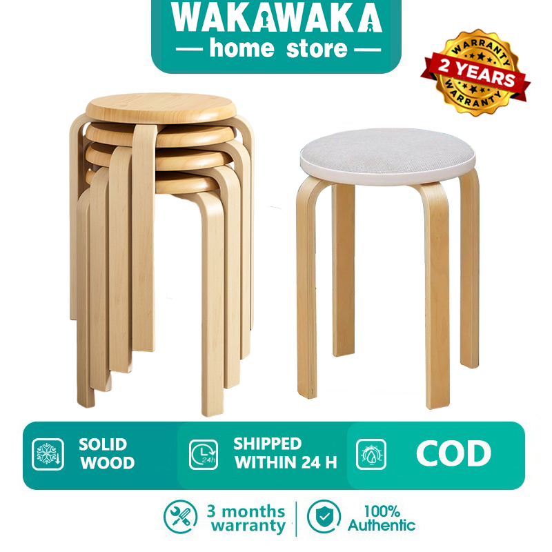 [Solid Wood] Dining Stool Round Stool Black/White/Wood Stool Chair ...