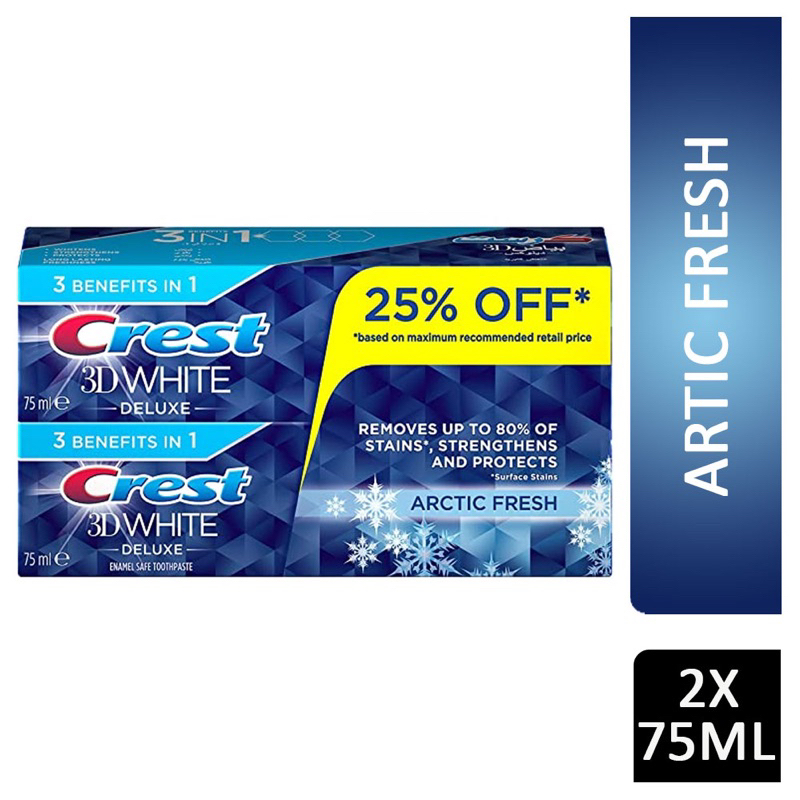 Crest 3D White Deluxe Arctic Fresh Whitening Toothpaste 2x75g Shopee