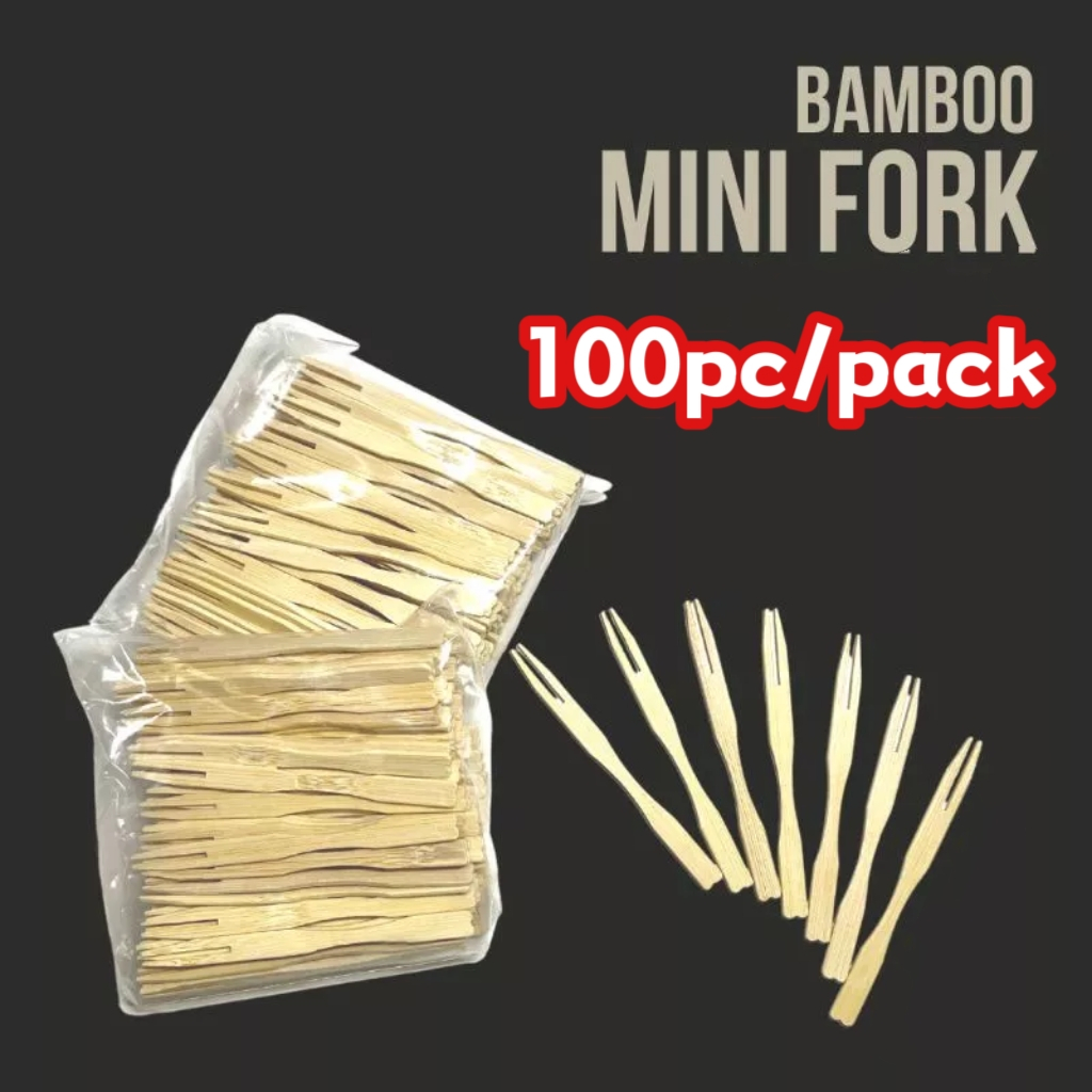 100pcs Bamboo Mini Fork 9cm (Siomai, Takoyaki, Cocktail, Fruitpick ...