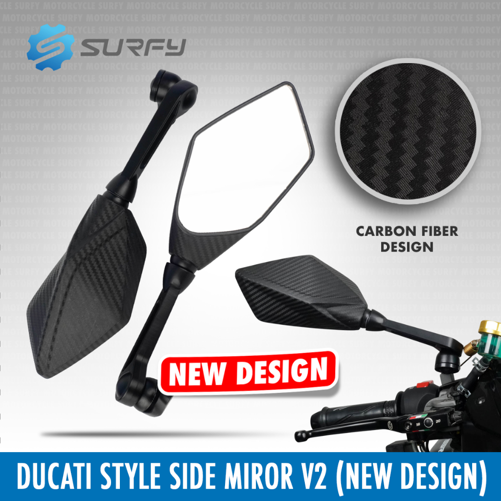 Ducati V2 Side Mirror Carbon Fiber Design AHRS Brand With HD Walang