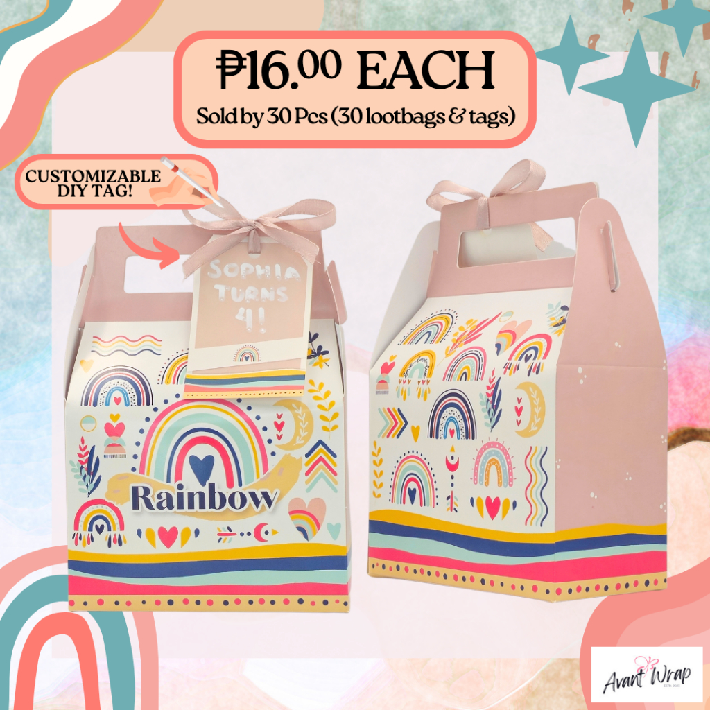 (30PCS) LL3003 Boho Rainbow Loot Box Bag With DIY Customizable Tag Ribbon Marker Party Souvenir