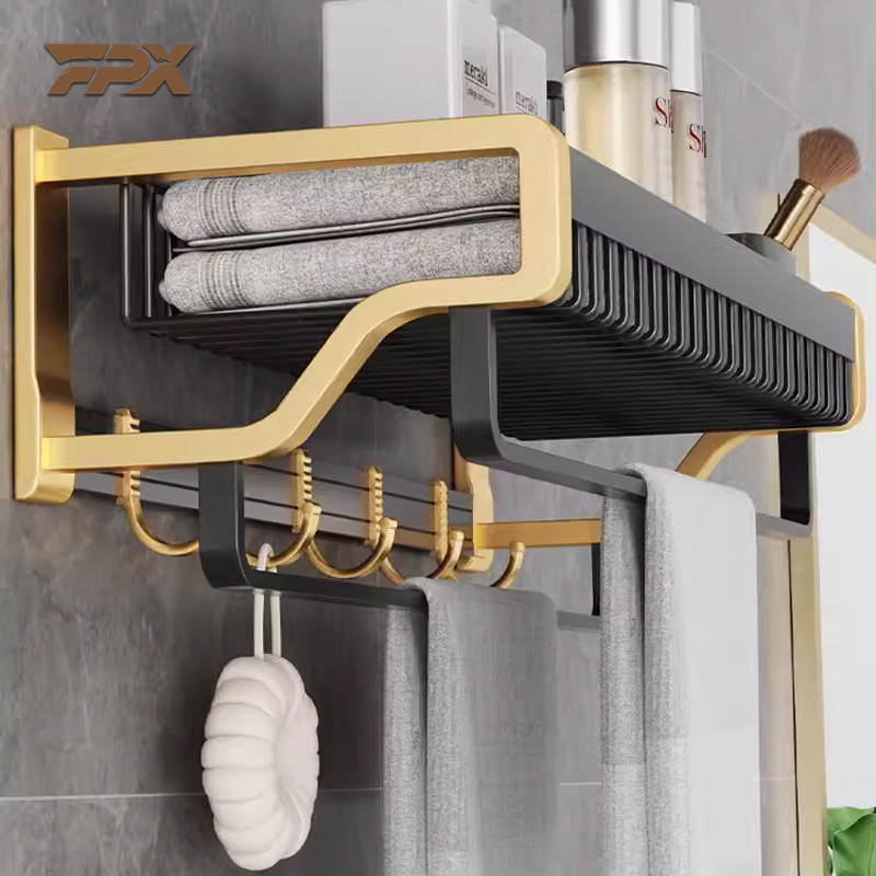 FPX High Quality Black Gold Bathroom Towel Rack Hanging Bathroom