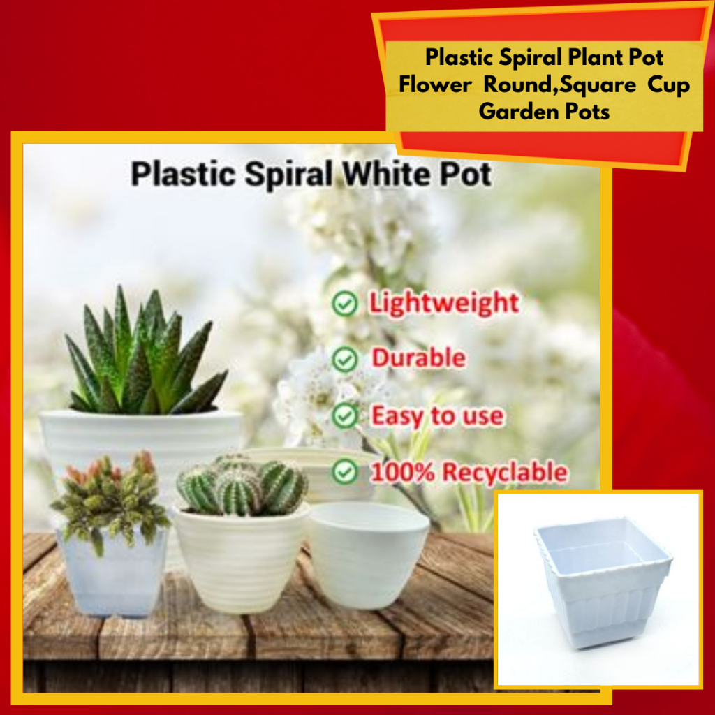 DSS Plastic Spiral Plant Pot Flower Pot Indoor/Outdoor Round,Square Cup ...