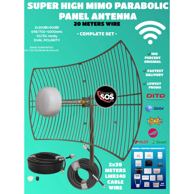 SUPER HIGH MIMO PARABOLIC 20 METERS WIRE COMPLETE SET | Shopee Philippines