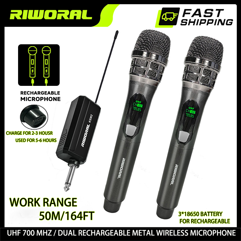 Wireless UHF Dual Handheld Microphone 1200mah rechargeable