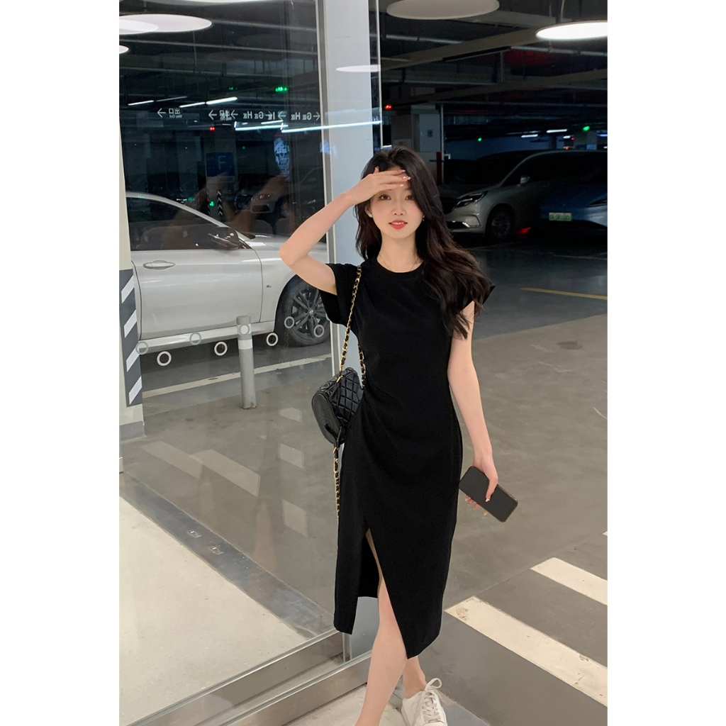korean dresses for women summer bodycon white dress with slit puff ...
