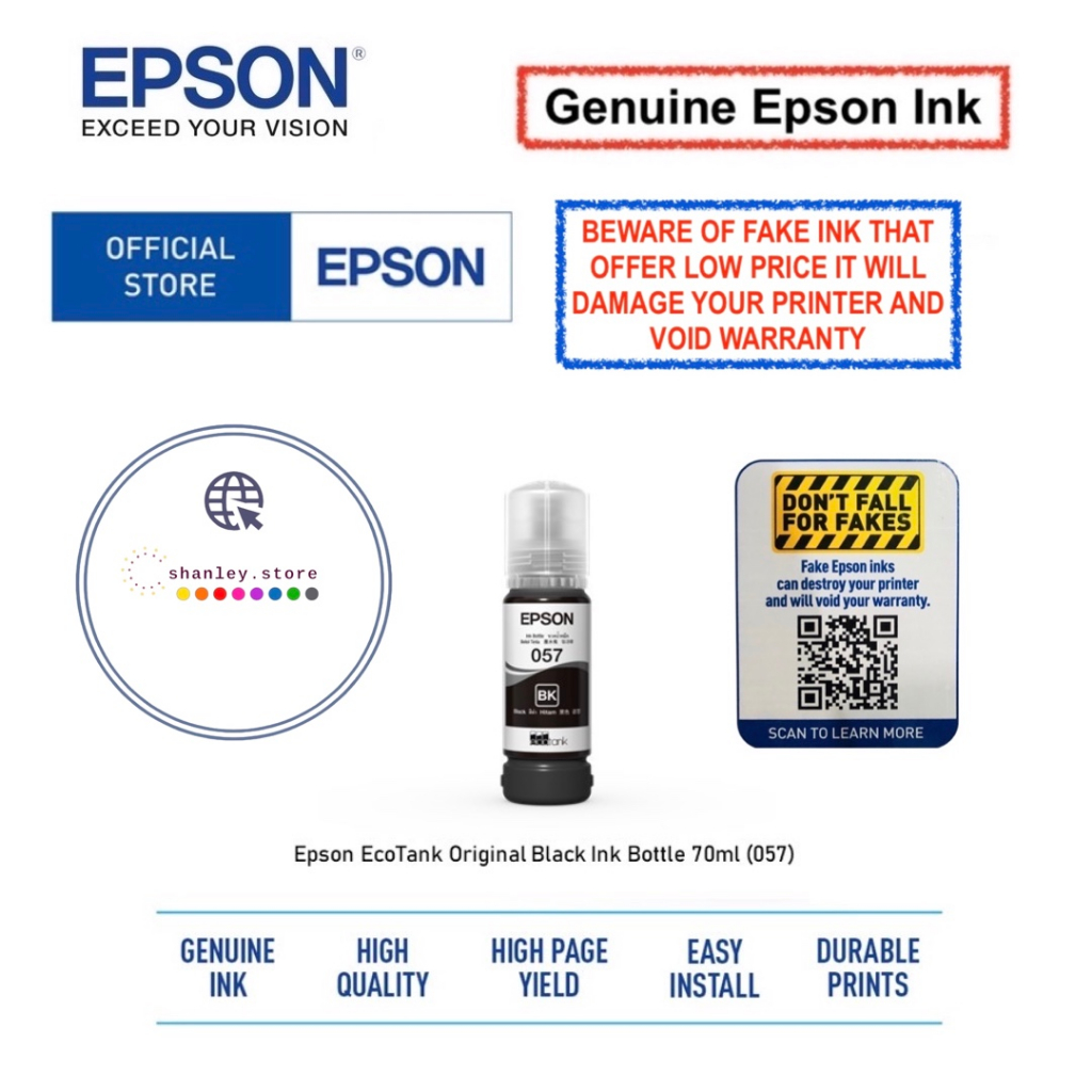 Original Epson Set of 6 057 ink bottle 70ml for New Model Epson L8050 ...