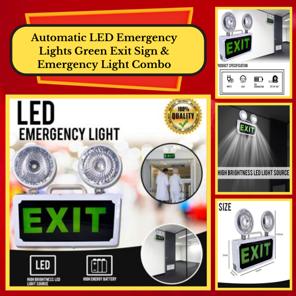 DSS Automatic LED Emergency Lights Green Exit Sign & Emergency Light