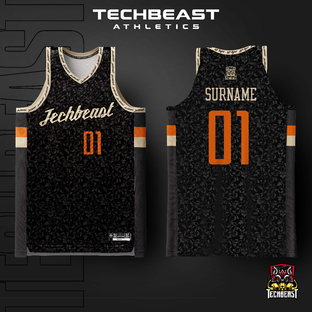 Black Floral Full Sublimation Basketball Jersey Techbeast ( CUSTOM NAME ...