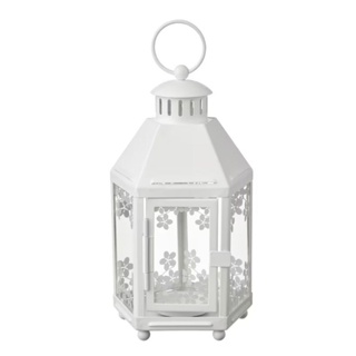 BORRBY Lantern for block candle, white indoor/outdoor white