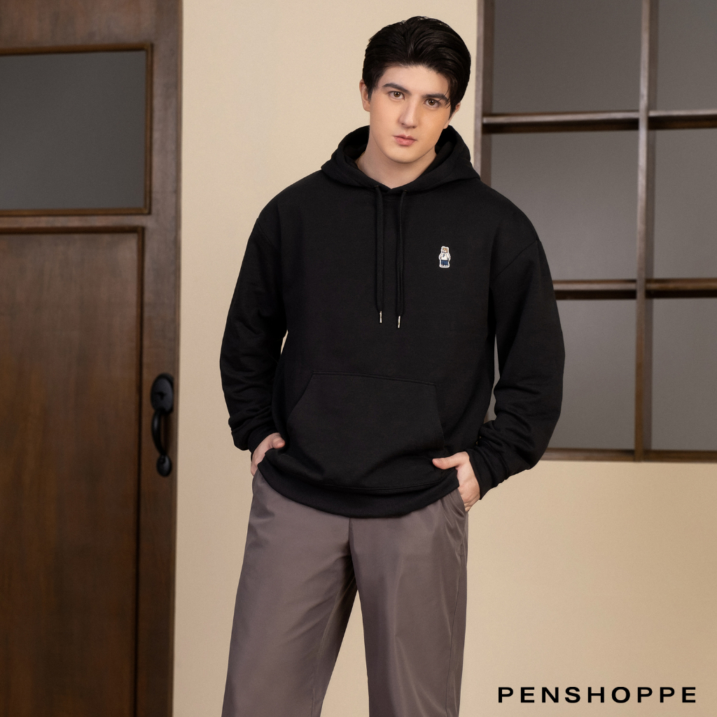 Penshoppe Relaxed Fit Hoodie With Patch For Men (Black) | Shopee ...