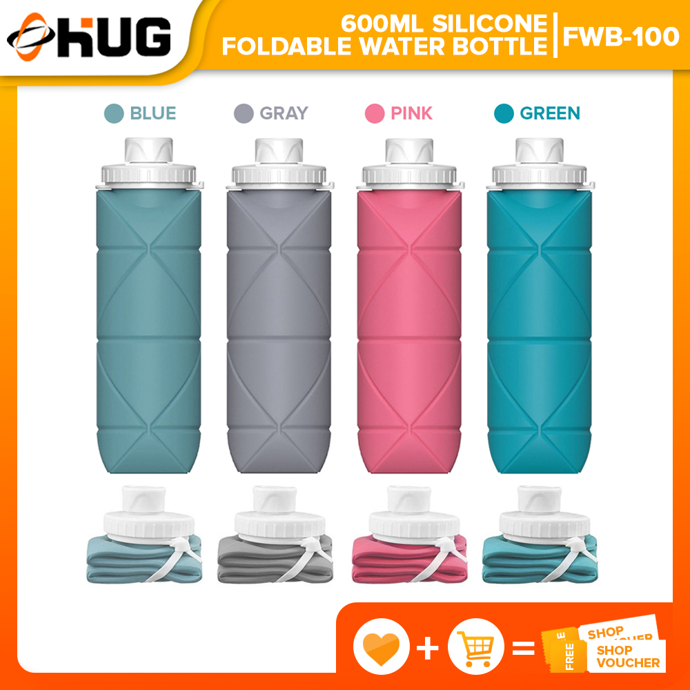 600ml Silicone Foldable Water Bottle Tight Bottle Cap Leak-proof Water 