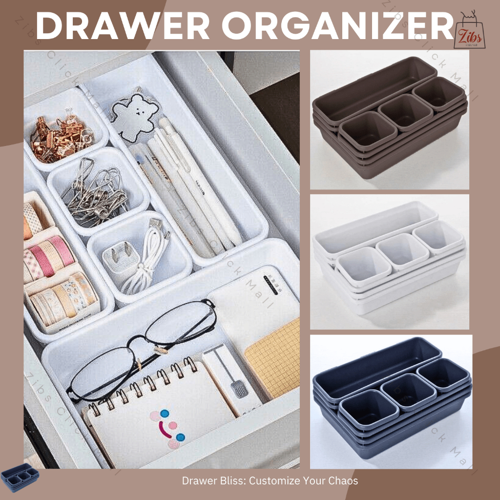 ZIBS 8Pcs Interlocking Desk Drawer Organizer Tray Dividers Storage