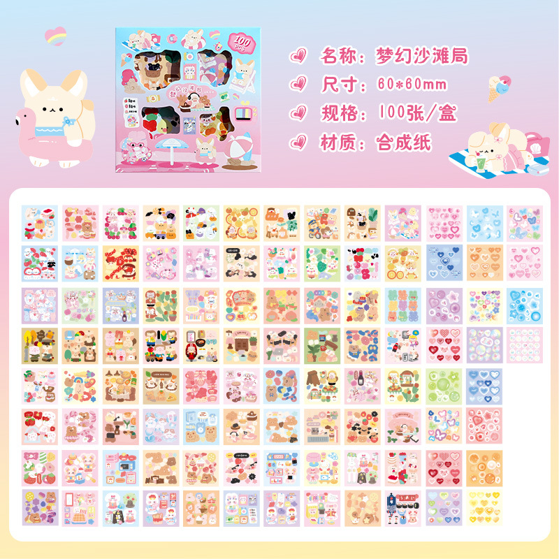 100 Cute Girl Cartoon Hand Account Stickers Set Hand-Painted Diary DIY ...