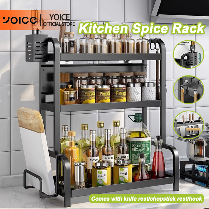 YOICE 3 Layer Kitchen Spice Rack Stainless Steel Seasoning Rack with ...