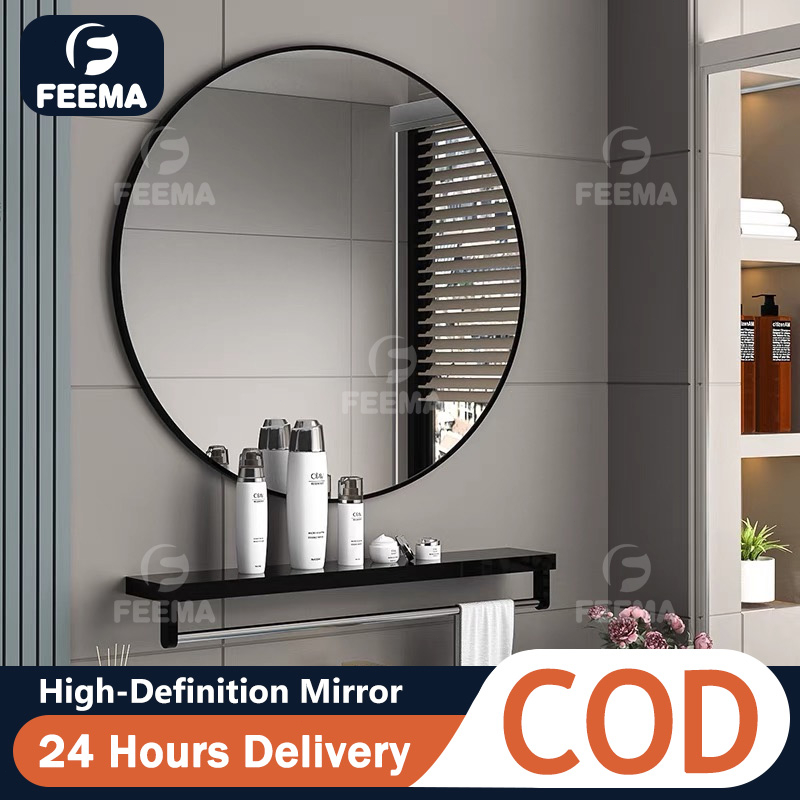 FEEMA Circular Bathroom Mirror,With Rack ,Wall Mounted Round Mirror