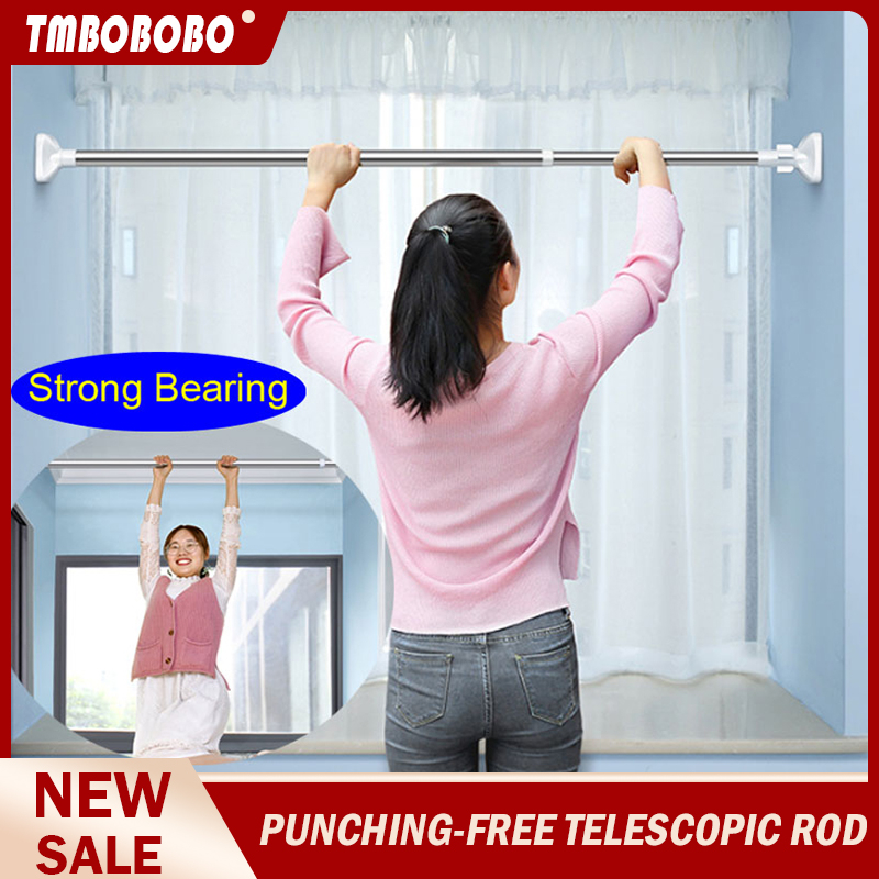 DIY shower rod holder extendable Curtain rod stainless clothes drying rack telescopic rod