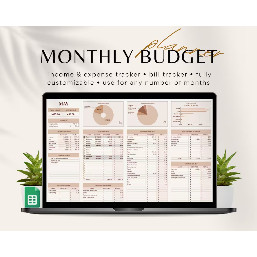 Monthly Budget Planner, Google Sheets Budget Planner, Template, Monthly ...