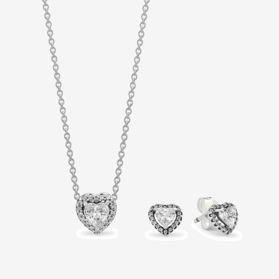 PAN Elevated Heart Necklace AND EARRINGS SET 925 silver