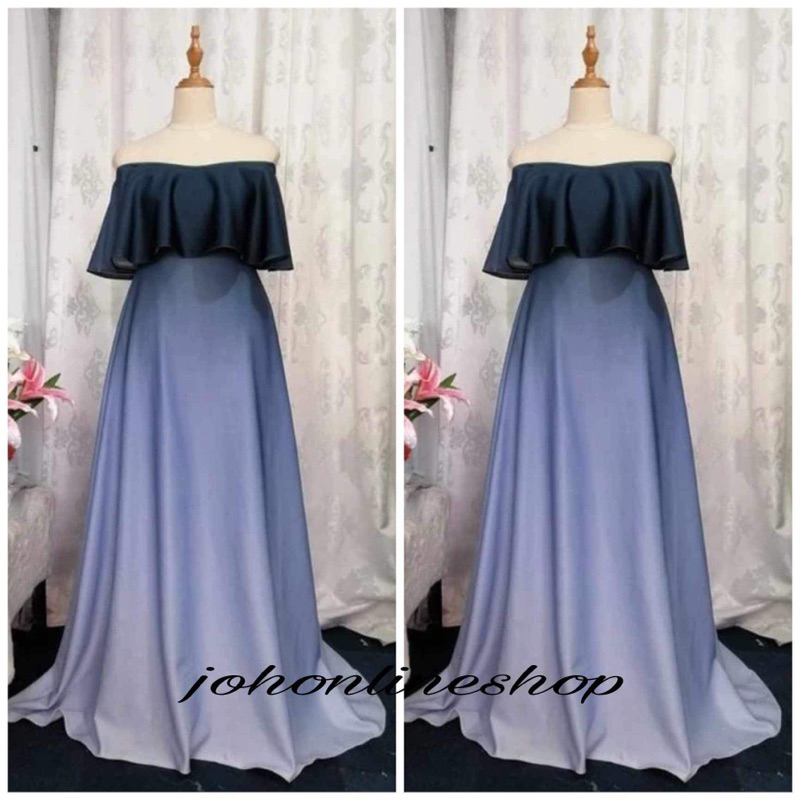 Navy Blue Ombre Off Shoulder Neoprene Gown For Entourage Shopee Philippines 2717