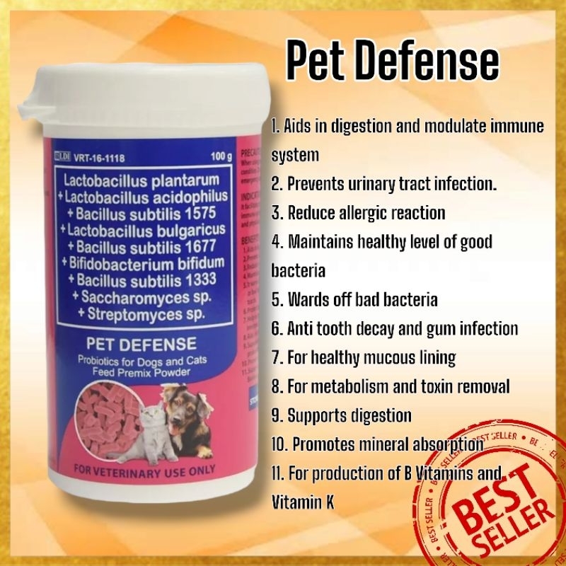 Happy Pets Pet Defense Probiotics for Dogs and Cats Feed Premix Powder