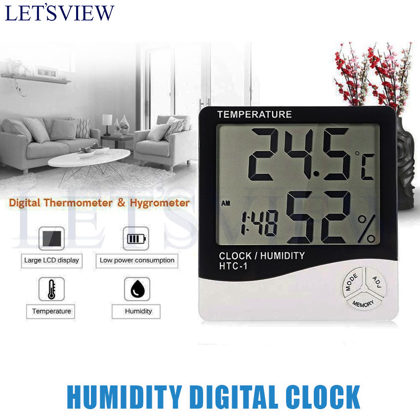 Letsview Clock / Humidity Digital LCD Temperature Humidity Meter Clock ...